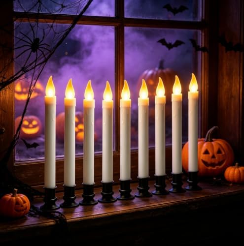 Christmas Window Candles, 10in Flameless Taper, Black, 6pcs