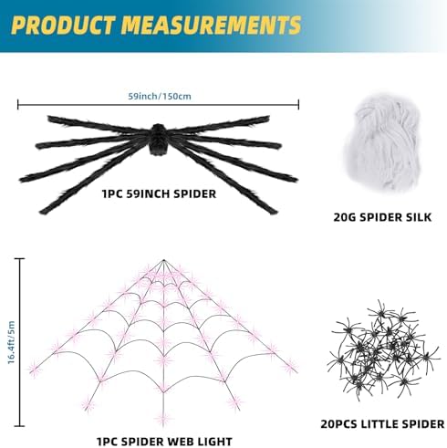 200" Halloween Decorations Light Up Spider Web with 250 LED Lights Decor.