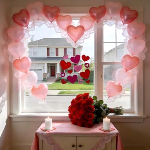 Gift&Fun 4Sheets Valentine's Day Gel Window Clings, Heart Shapes and BE Mine Letters, Red Pink White Blue Decorations,7.9x7.9Inch