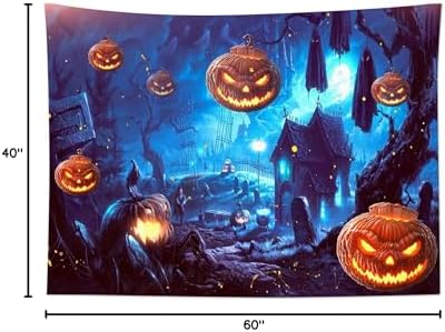 HVEST Halloween Tapestry Terror Pumpkin Jack-O-Lantern Wall Decor Night Spooky Jungle Tapestry Hunted House Picture Wall Art for Bedroom Home Dorm Halloween Decor 60Wx40H inches