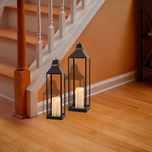 Large Lanterns Decorative Outdoor Indoor, 23" 19" Floor Lantern with Candle