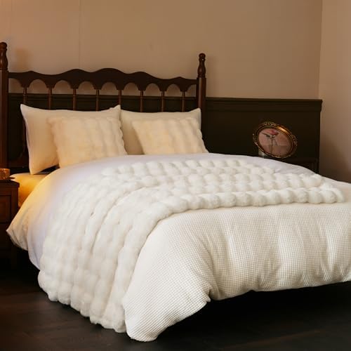 BENVWE Faux Fur Throw Blanket for Couch - Thickened Fluffy Soft Bubble Blanket for Living Room Home Decor - Mothers Day