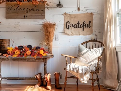 Fall Candle Holder Centerpiece for Table – Thanksgiving Table Decor with Pumpkins, Maple Leaves,Autumn Harvest Decoration with 3 Candle Holders for Dining Table, Fireplace & Home Decor