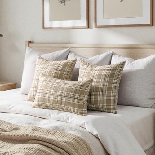 MIULEE Fall Plaid Pillow Covers Scottish Tartan 20x20 Neutral Khaki