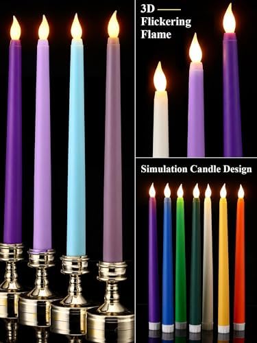 Treela Battery Operated LED Taper Candles,Basic,11 Inch,Pastel