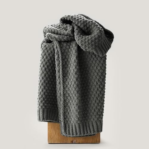 EVERGRACEHOME Chunky Chenille Knit Throw Blanket, 50 x 60, Charcoal Gray