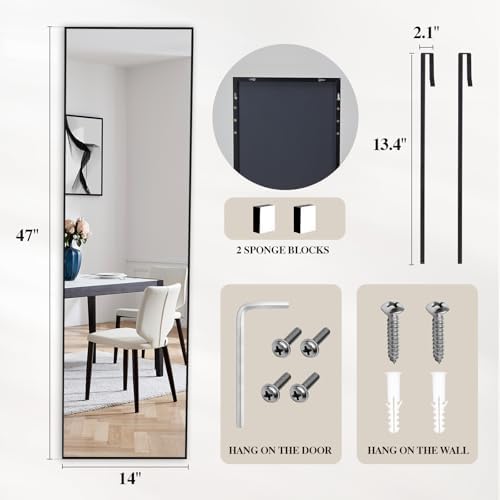 DUMOS Full Length Mirror Over the Door, 47"x14" Wall Mount Mirror