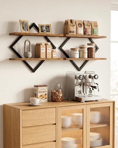 CHOEZON Floating Shelves, Set of 2 Wall Shelves, 2-Tier Hanging Shelves, Wall Shelf Set of 2, Wall Mounted Shelves, for