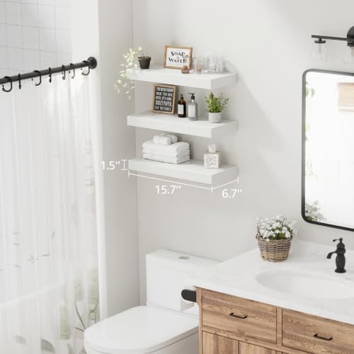 QEEIG Floating Shelves for Wall Small Shelf (White, Set of 3, 15.7" x 6.7")