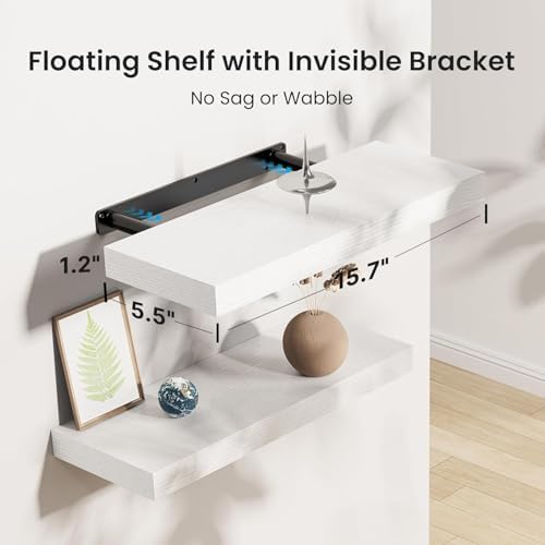 AMADA HOMEFURNISHING Floating Shelves, Wall Shelves for Bathroom/Living Room/Bedroom/Kitchen Decor, White Shelves with