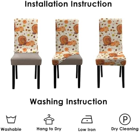 Fall Thanksgiving Chair Covers Covers Set of 6,Pumpkin Turkey Dining Chair Protectors, Elastic Removable Washable Dining Chair Covers for Fall Thanksgiving Kitchen Dining Room Holiday Decorations
