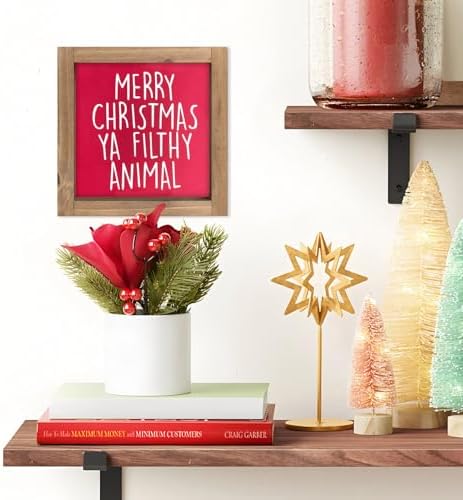 Merry Christmas Ya Filthy Animal Sign, Wooden Funny Xmas Decorative Signage Decor, Holiday Indoor Table Shelf Desk Bathroom Mantel Tiered Tray Wall Art Rustic Farmhouse Decorations for Home