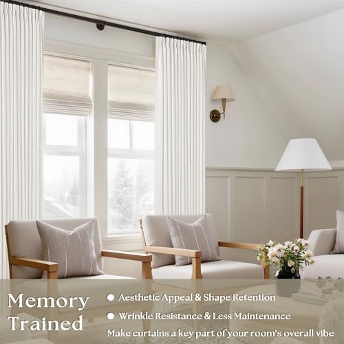 TWODRAPES Beige White 120 Inch Curtains High Ceiling Tall Curtains 2 Panels