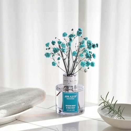 Airkeep Reed Diffuser Set,1.69 fl oz (50 ml) - Ocean Mist&Sea Salt Oil Diffusers with 8 Reed Sticks,Home Fragrance Reed