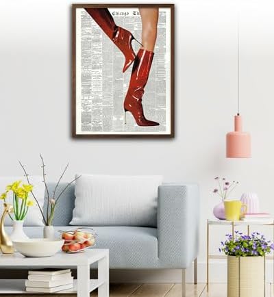 EcoHest 12x16 in Red Boots Newspaper Framed Wall Art