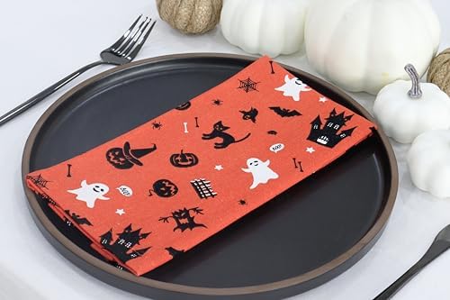 PurpleEssences Halloween Cloth Napkins 18x18 in Set of 6 - Haunted House