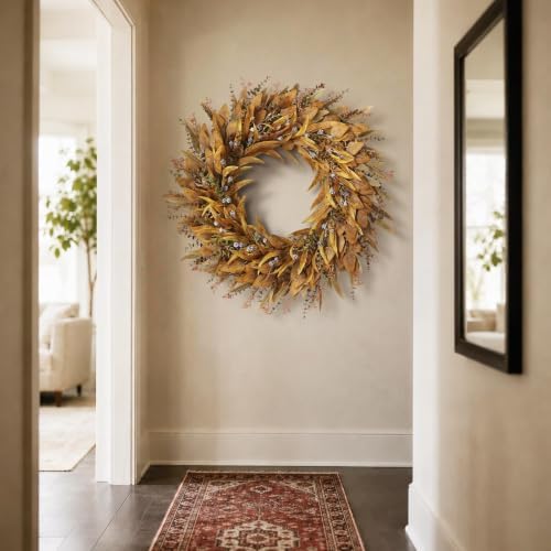 32" Artificial Fall Eucalyptus Wreath with Seeds for Front Door(Orange)
