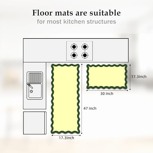 Arenarug Scalloped Kitchen Mats for Floor, Green Kitchen Rugs Set of 2
