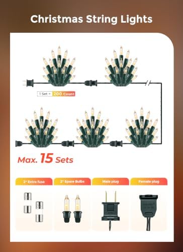 Minetom Warm White Christmas String Lights 200 Count 40 Feet, Green Wire