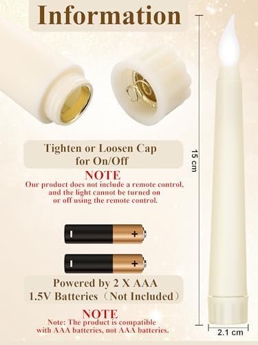 Treela Battery Operated LED Taper Candles,Basic,6 Inch,Ivory