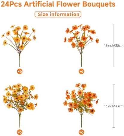 Alupssuc 24 Bundles Artificial Fall Flowers, UV Resistant Faux Mums Porch