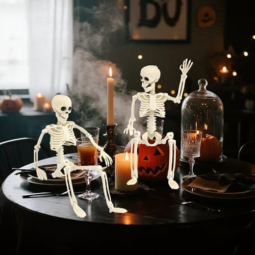 4 PCS 15.7" Posable Halloween Full Body Skeleton Decor with Movable Joints