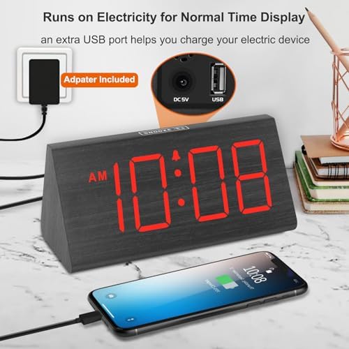 DreamSky Wooden Digital Alarm Clock for Bedrooms with Large Numbers