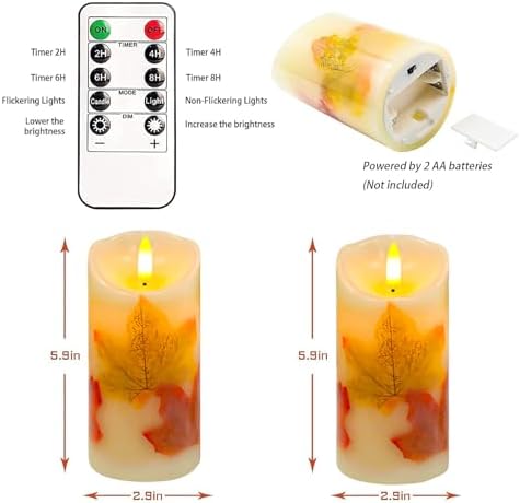 Maple Leaves Flameless Candles Set of 2, Fall Candles with Remote & Timer