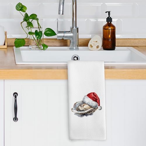 XPH Coastal Christmas Decor Kitchen Dish Towels, Beach Gifts for Women, Christmas Beach Oyster Hand Towels Kitchen Tea Towel Decorations, Coastal Xmas Bathroom Decor, 16x24inch