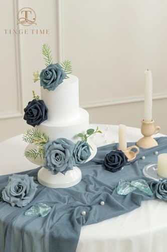 TINGE TIME Navy Blue White Artificial Flower Combo, Rose