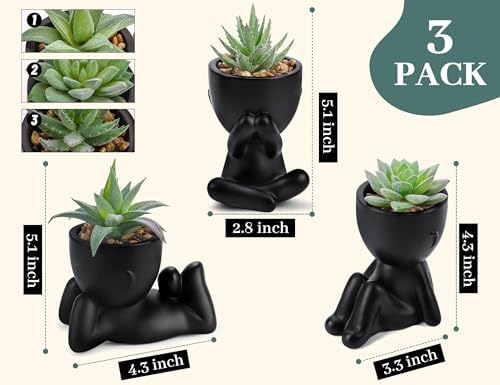 Fake Succulents Plants Artificial / Black / Set of 3