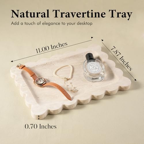 Scalloped Marble Tray / Travertine / 11 x 7.9 x 0.7 / Natural