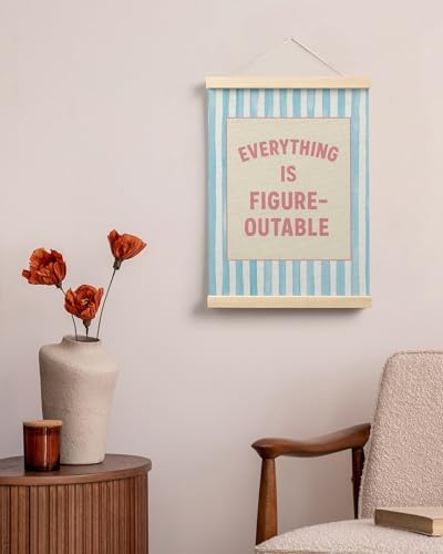 FGFK Preppy Pink and light Blue Everything Is Figureoutable Inspirational Framed hanging Canvas wall art Poster Prints