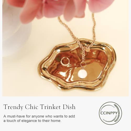 Ceramic Jewelry Tray Trinket Dish / Gold / 7.7 x 5.3 x 0.6