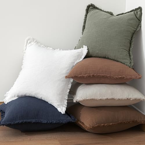 MIULEE Linen Fringe Decorative Fall Throw Pillow Covers Dark Coffee 18x18