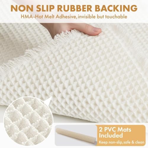 MIULEE Set of 2 Waffle Bathroom Rugs Boho Bath Mat White 18x30 Inch