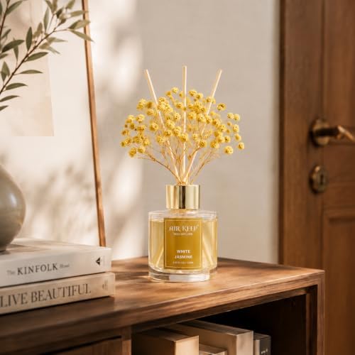 Airkeep Reed Diffuser Set of 3,Clean Cotton White Jasmine White Tea Oil Reed Diffusers for Bedroom Living Room Office