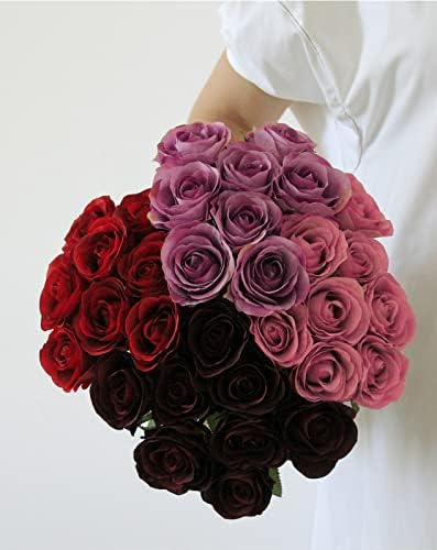 Hananona Artificial Roses Flowers for Flower Arrangement, 12 Pcs Silk Red Rose Bouquet for Home Decoration, Faux Roses for Parties and Wedding Decoration (Red, 12)