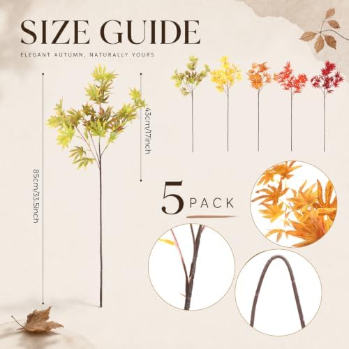 Suncalla 5 Pcs 31" Fall Artificial Japanese Maple Stem, Golden Orange