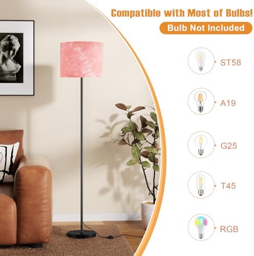 Ambimall 60'' Modern Floor Lamp with Shade, Tall Lamps for Living Room, Bedroom, Office, Dining Room, Hand-Dyed Pink