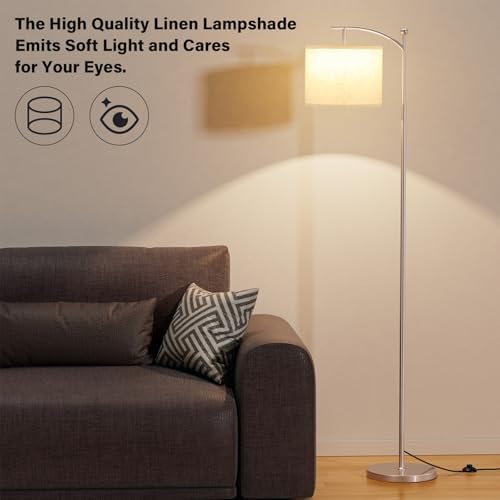 Ambimall 60" Floor Lamp for Living Room with 3 Color Temperatures, Adjustable Beige Shade with Light Gold Pole, Tall