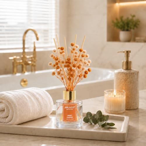 Airkeep Reed Diffuser Set of 3, Ocean Breeze Sweet Orange Cashmere Vanilla Oil Reed Diffusers for Bedroom Living Room