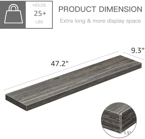 QEEIG Extra Long Floating Shelves for Wall (Grey, Set of 2, 47.2")