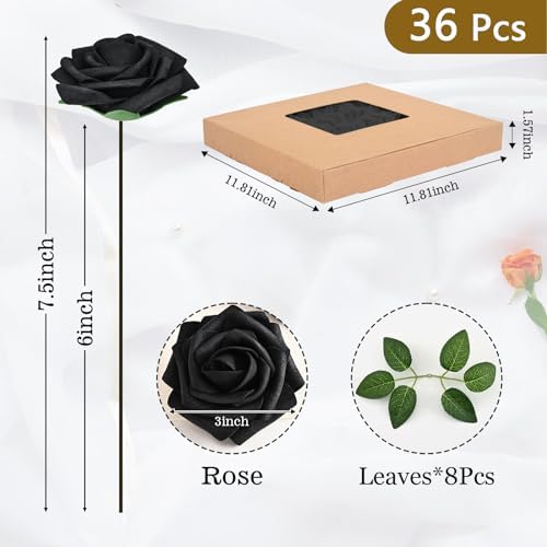 BLEUM CADE 36Pcs Artificial Flowers Fake Foam Roses with Stems for Wedding