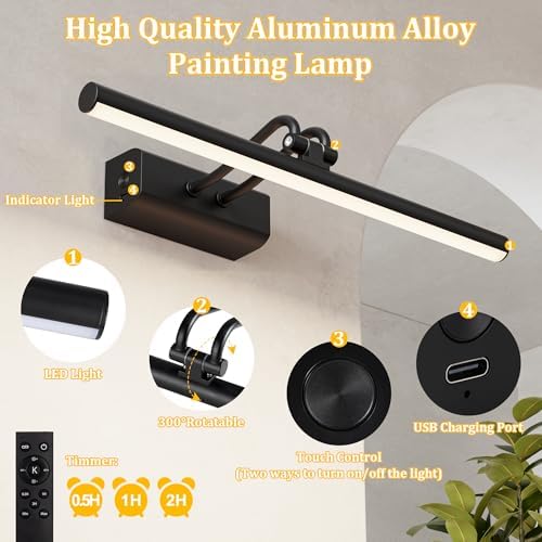 Battery Operated Wall Light, 13.8'', Set of 2, Black, RF Remote Control
