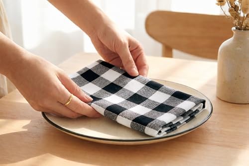 PurpleEssences Plaid Napkins 18x18 Buffalo Plaid - Black & White