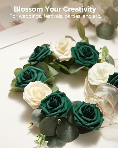 InnoGear Fake Roses 50 Pcs Hunt Green Flowers Artificial Faux Foam Floral