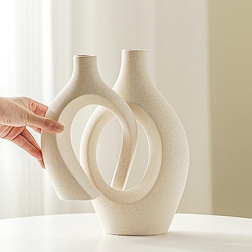 Snuggle Hollow Ceramic Vase / Extra Large Cream White / Set of 2
