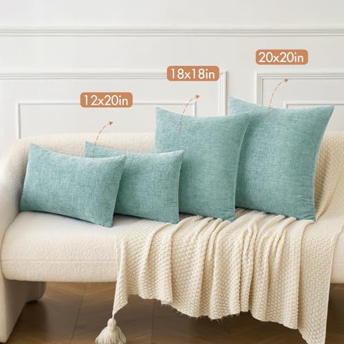 MIULEE Soft Chenille Throw Pillow Covers Aqua Green 16x16 Inch Pack of 2