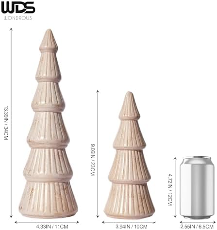 WONDROUS' DECO Wooden Christmas Tree Figurine, Tabletop Pink and Gold